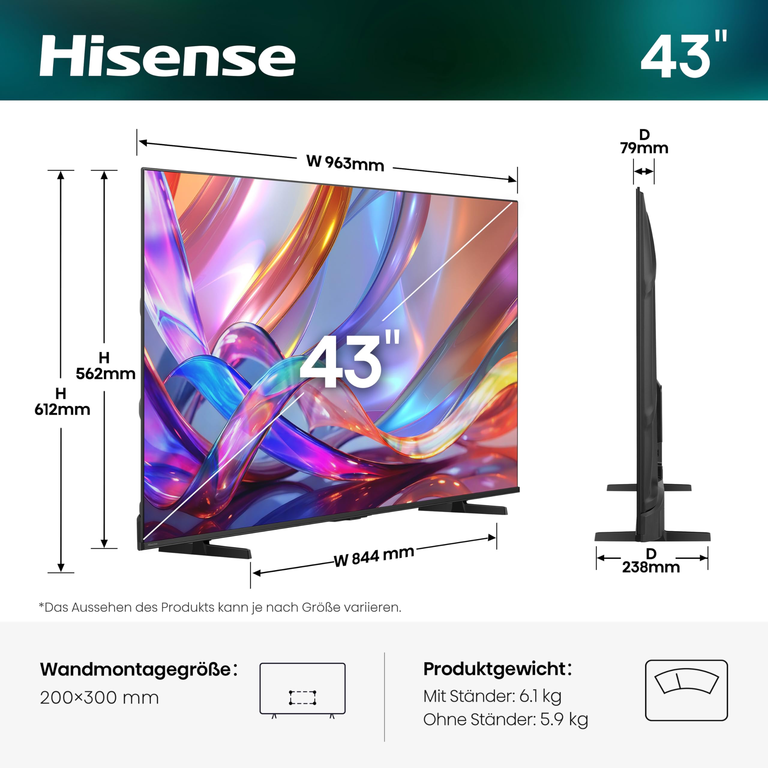 Hisense 43E7DS Fernseher 43 Zoll, 4K UHD QLED, Smart TV, Hi View AI Engine, 60Hz Game Mode Plus, Dolby Vision IQ, QLED Colour, Filmmaker, Smooth Motion, Airplay, Sprachsteuerung, 2026 2