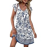OFEEFAN Womens Summer Dresses 2026 Ruffle Sleeve V Neck Loose Swing Sundresses with Pockets Plain/Print