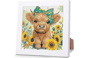 WEMEON Cow Diamond Art Painting Kits for Kids with Frame,Animal Diamond Art for Kids Ages 4-8-12,Package for Gift and Home Wall Decor(7x7inch)