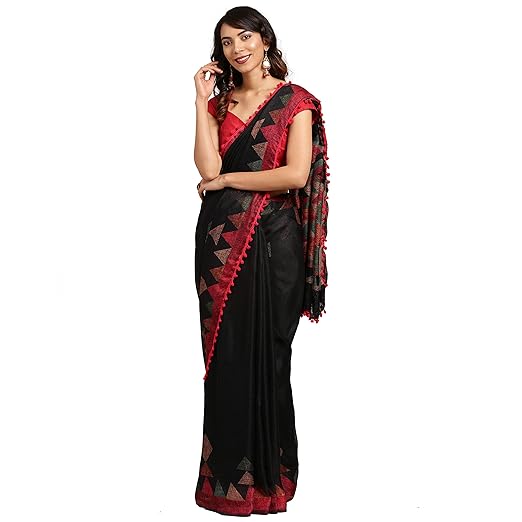 Womanista Womens Cotton with Blouse Piece 7510 Sarees (FSP747_Black_OneSize)