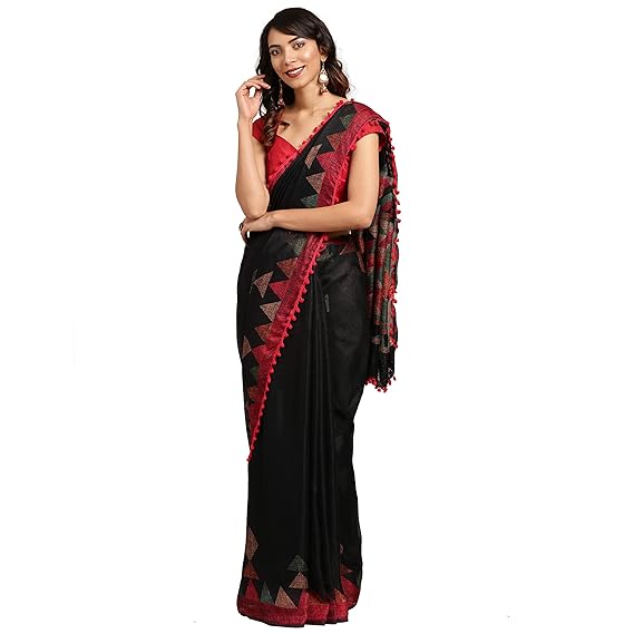 Women's Cotton with Blouse Piece 7510 Sarees (FSP747_Black_OneSize)