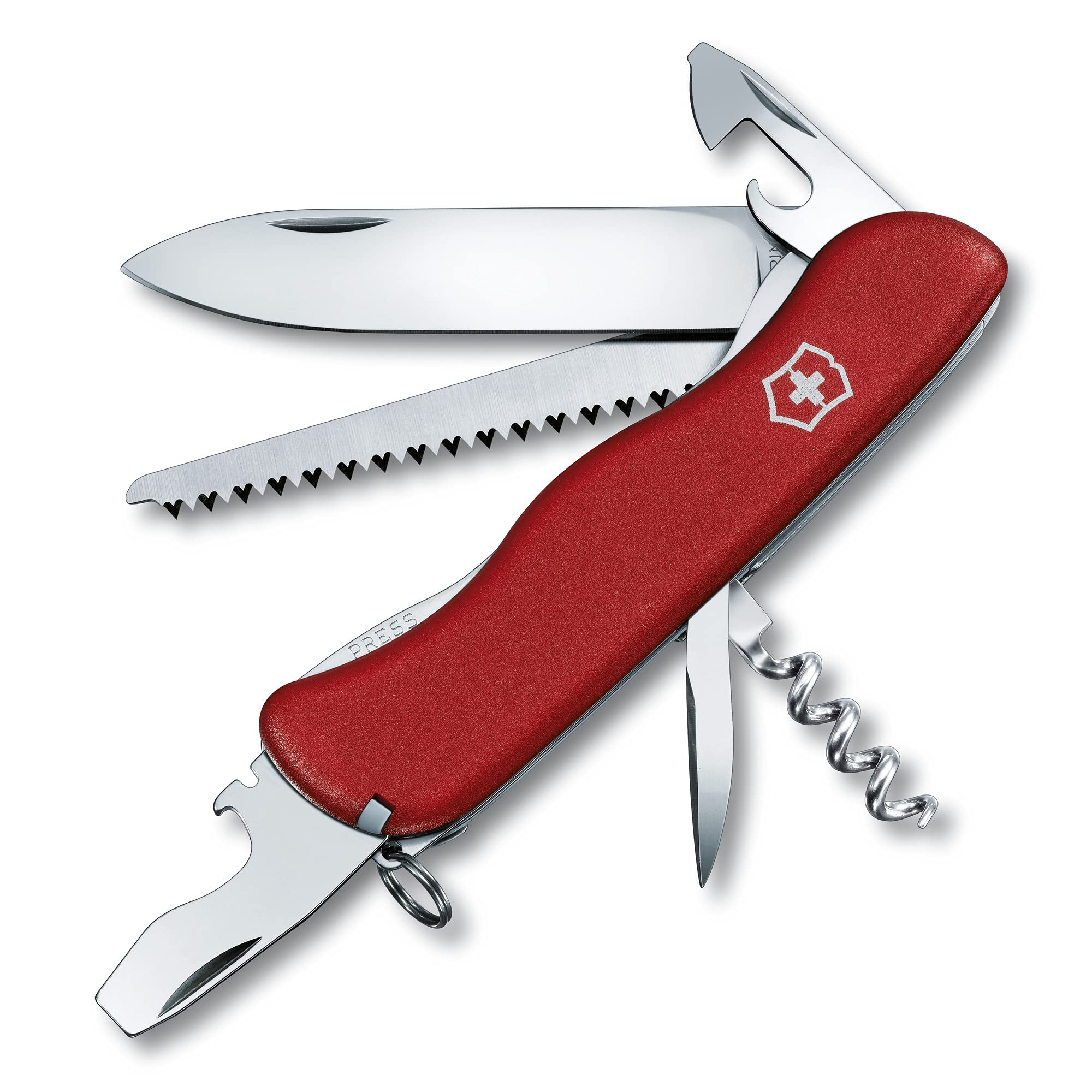 Victorinox Schweizer Taschenmesser, Forester, Multitool, Swiss Army Knife, 12 Funktionen, Feststellklinge, Dosenöffner, Rot B.