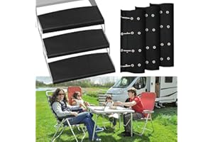 Ristow RV Step Covers 3 Pack 22" Wide RV Step Rug with Install Hooks Fit 8-11" Deep Camper Step Cover RV Stair Covers Ideal for Wide Radius Steps - Black