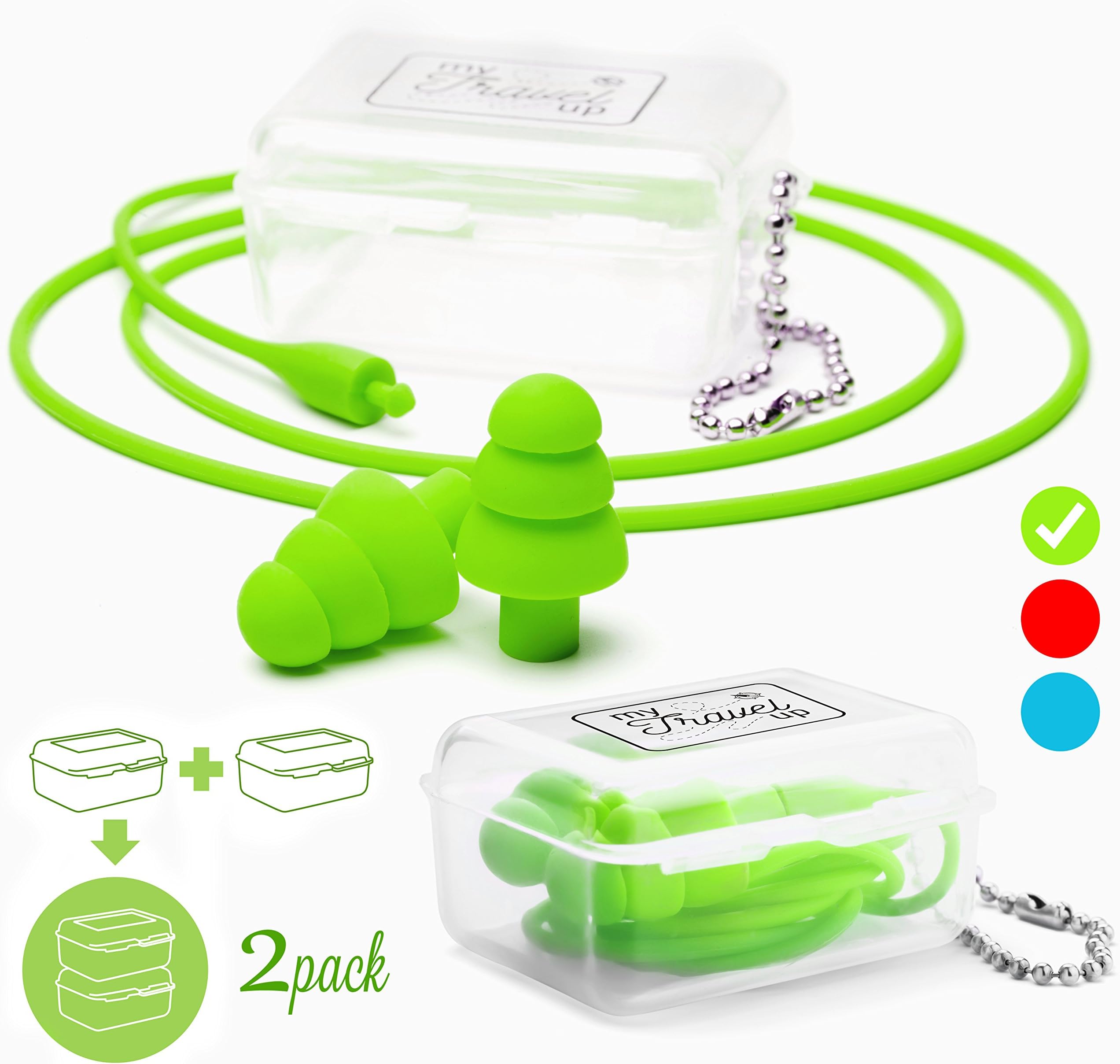 MyTravelUp - 2PACK, High fidelity EARPLUGS for hearing protection from harmful noise in daily life, ECO-FRIENDLY silicone material, GOOD ELASTICITY and PRACTICALITY (Green)