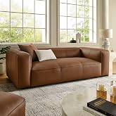 Modway Auren Vegan Leather Sofa in Coffee - Faux Leather Couch - Comfy Modern PU Leather Sofa - Oversized Mid Century Modern Couch for Living Room, Apartment, Loft