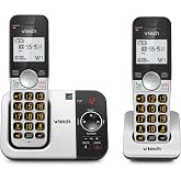 VTech Cordless Phone with 2 Handsets &mdash; Big Buttons, Large Backlit Display, Answering Machine, DECT 6.0, Caller ID, Intercom, Easy to Use, Silver/Black | VG232-2
