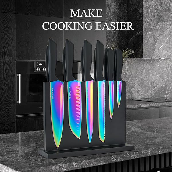 SIPLIP 15-PIECE HIGH CARBON STAINLESS STEEL KITCHEN KNIFE SET WITH MAGNETIC HOLDER – INCLUDES CHEF’S, BREAD, SERRATED STEAK KNIVES AND SHARPENER