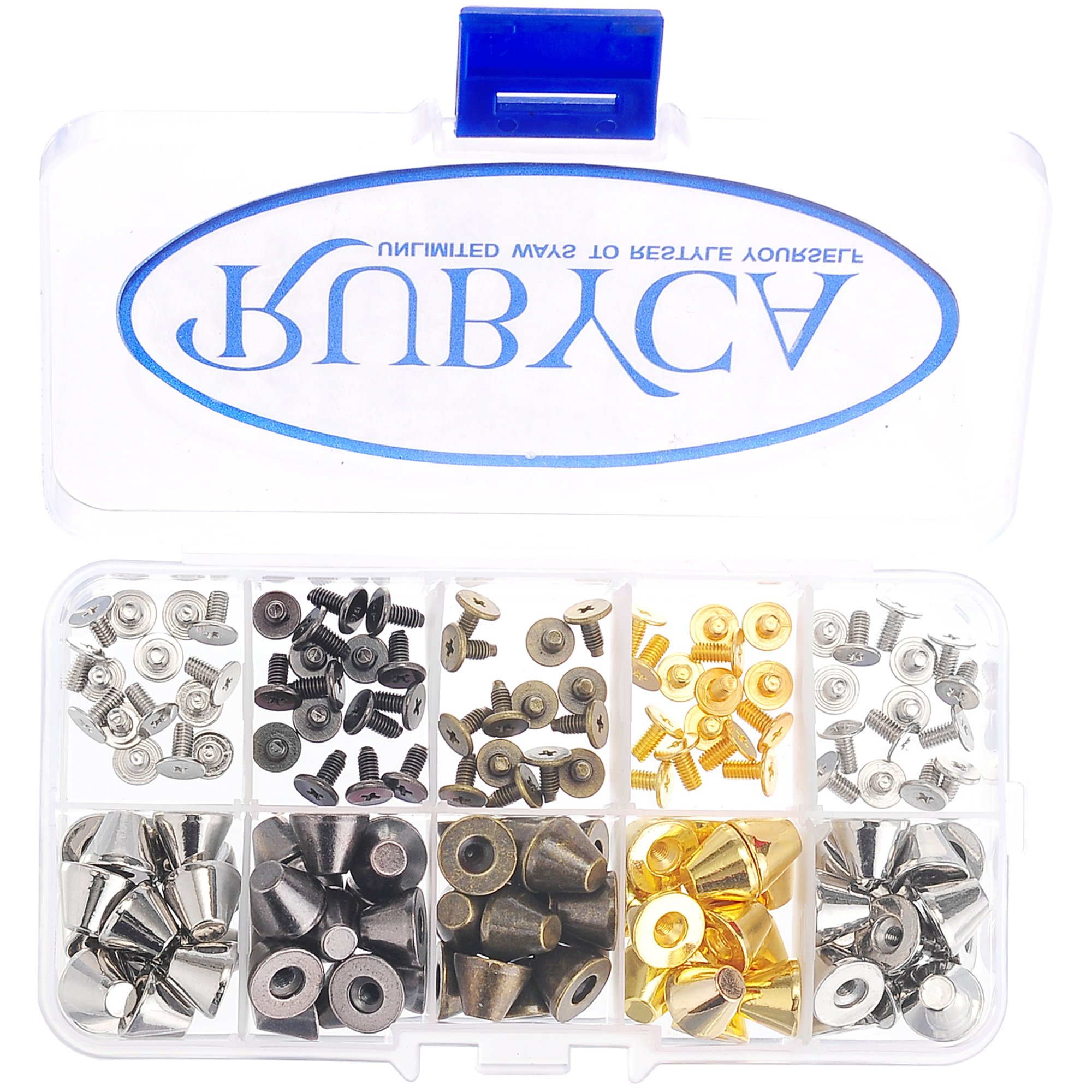 RUBYCA 75 Sets Big Truncated Cone Studs with Flat top Spikes Metal Screw-Back Kit for Leather-Craft