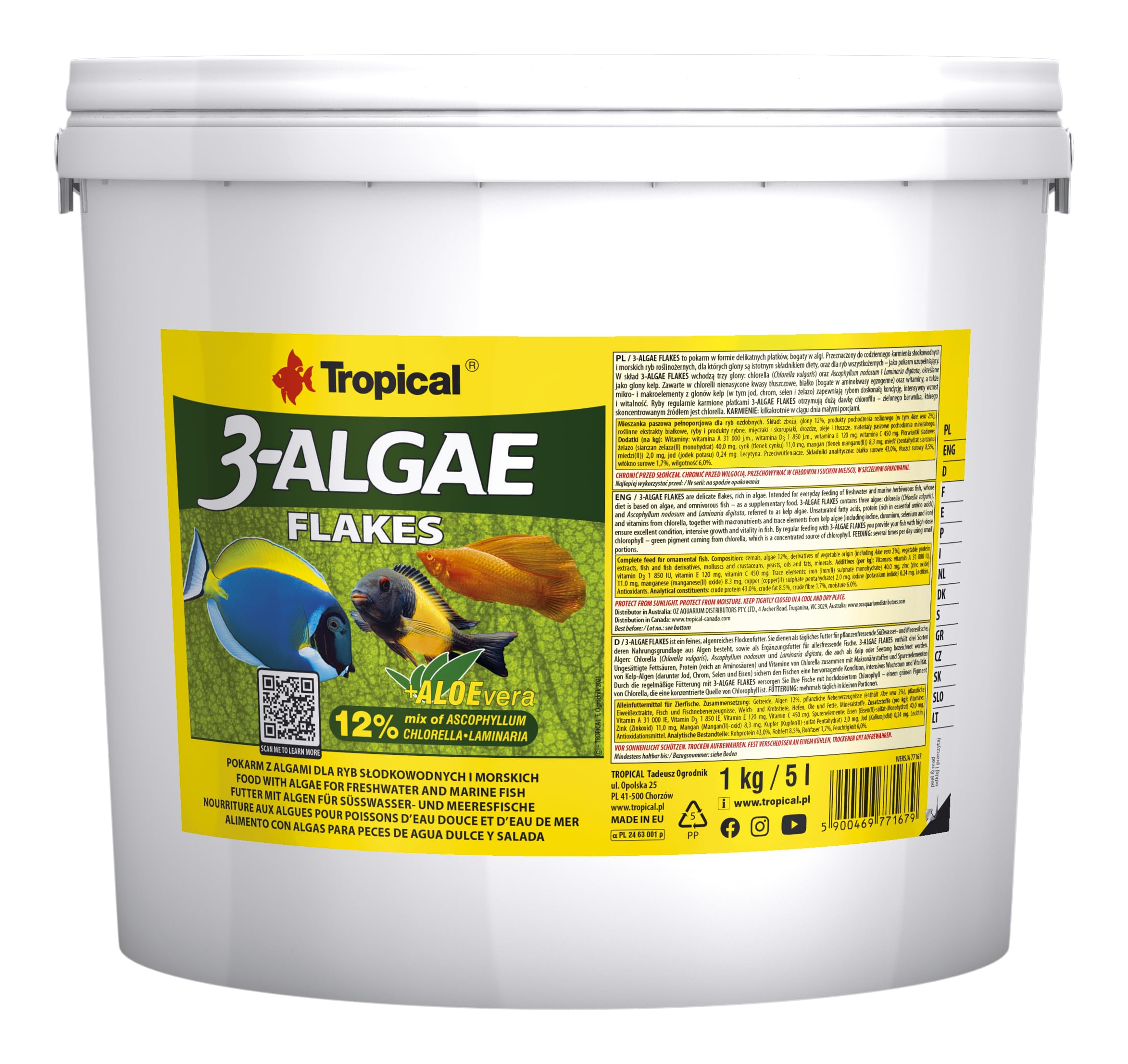 Tropical 3-ALGAE Flakes 5L / 1kg - Food with algae for freshwater and marine fish