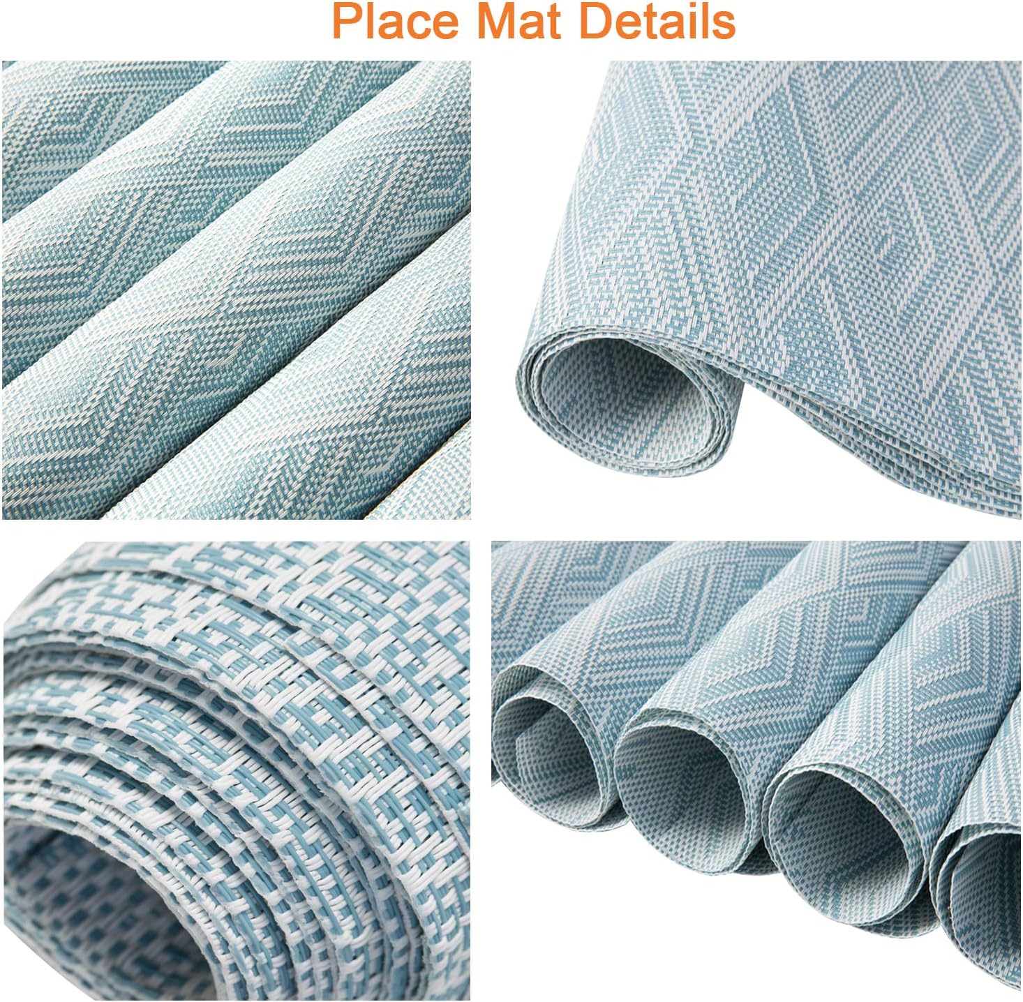 Fanciher 6PCS Placemats, 3D Wave Jacquard PVC Place mats Heat-Resistant Stain Resistant Anti-Skid Table Durable Cross Weave Mats for Dining Table (Green): Home & Kitchen