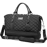 Kinmac Women's Travel Duffel Bag,Sports Gym Yoga Duffel Bag Weekender Overnight Totes Bag (Black Embroider)