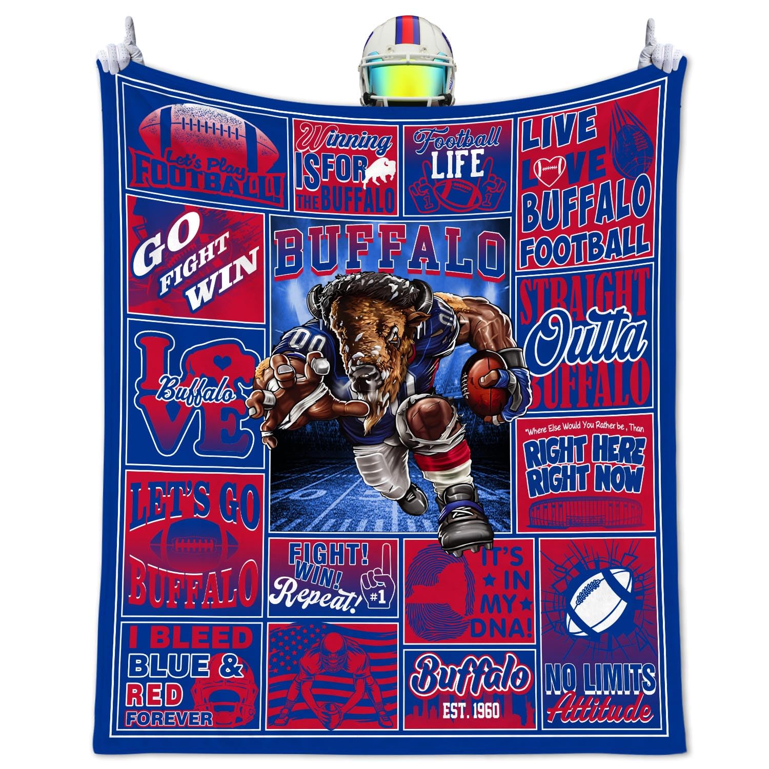 Photo 1 of Football Blanket Gifts for Men 50" X 60", City Football Lovers Fan Gifts Merch Gear Suff Sports Fan Throw Blankets for Sofa Bed Bedroom Living Room Royal Blue