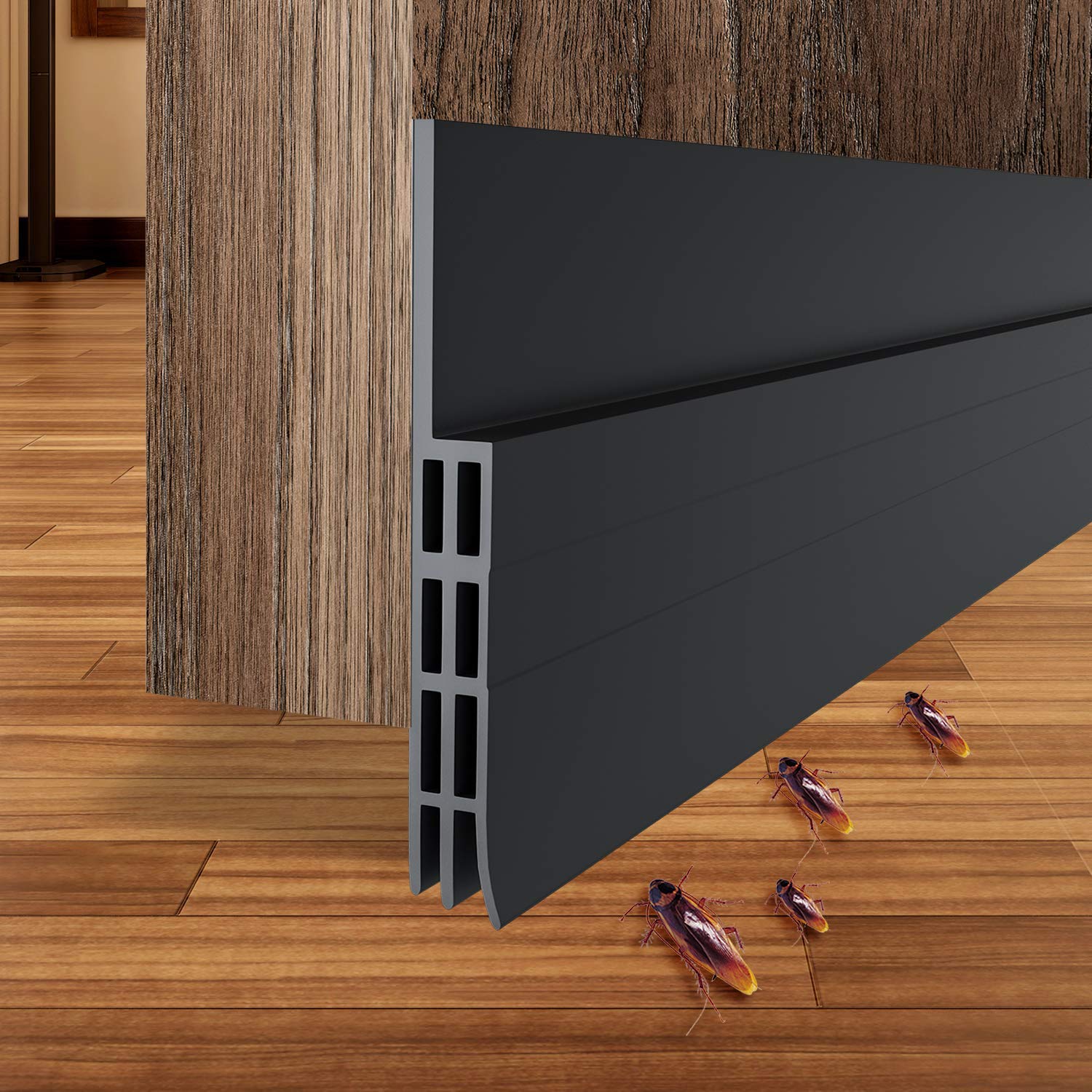Ohuhu Door Draft Stopper, Door Sweep, Under Door Draft Blocker, Door Under Seal, Door Strip for Soundproof, Wind Blocker, Block Dust 39" L x2" W Black
