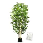 Joyplants Bamboo Tree Artificial 5FT Fake Tree in Black Pot for Home Decor | Faux Plant with pebbles, 5 Trunks Foliage Dense Bamboo Leaves Floor Plants for Living Room Indoor&amp;Outdoor Office Porch Decor