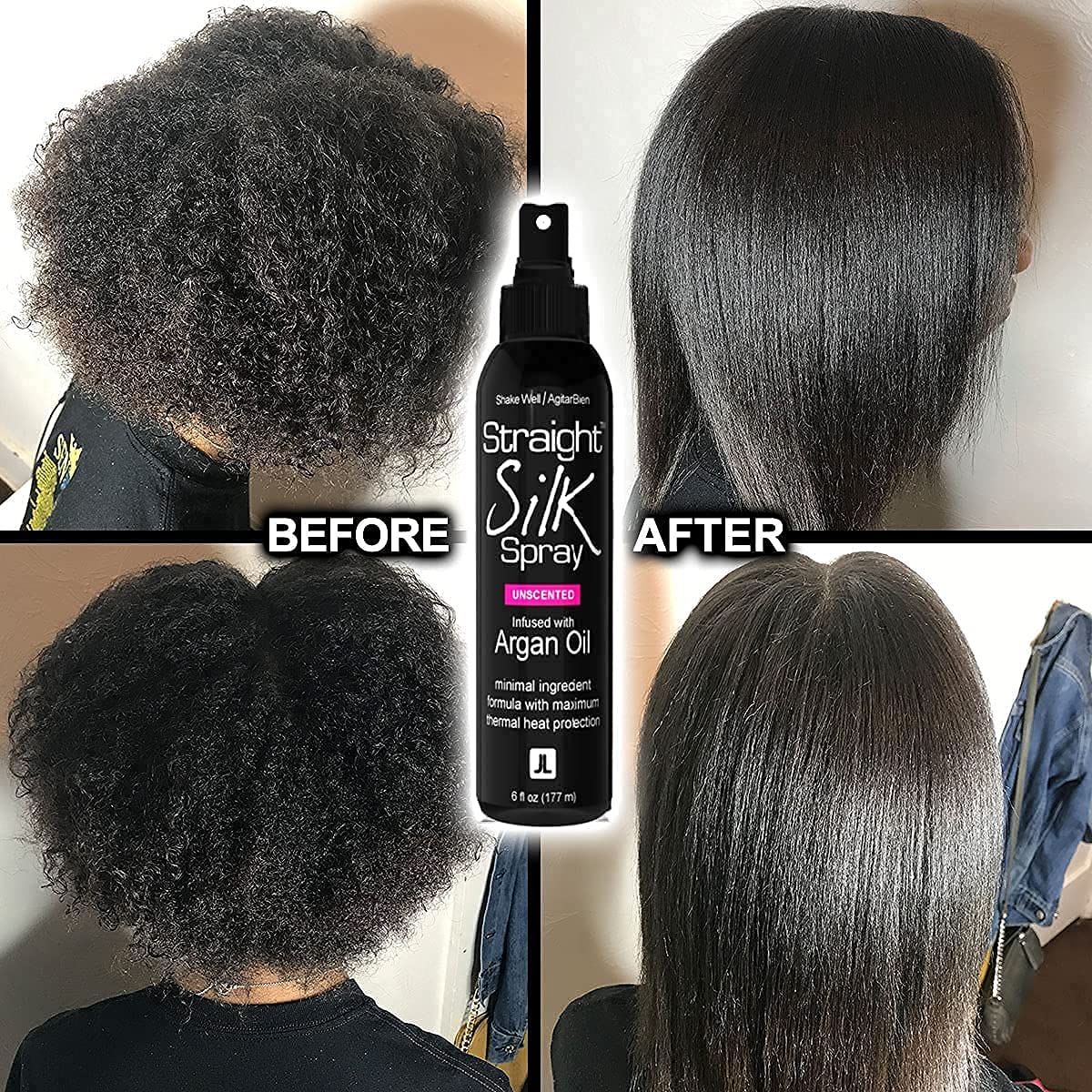 Silk Press Kit - Straight Silk Spray with Moroccan Argan Oil Heat Protector with Hair Straightener & Detangler Comb | Alcohol-Free | Heat Protectant up to 450°F | Flat-Ironing Blow-Drying | Unscented