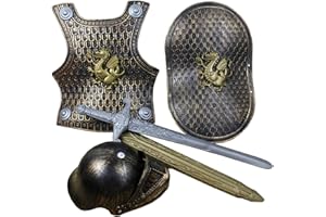 4Pcs/Set Knight Costume Kids Plastic Knight Armor with Helmet Sword and Shield for Kids for VBS Themed Parties Dress up Role 