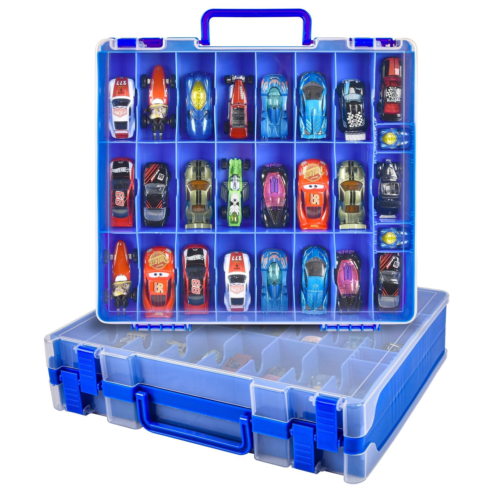 Photo 1 of **ONLY ONE***Toy Car Storage Organizer Case Compatible with Hot Wheels/for Matchbox Cars. Display Carrying Container Holder for LOL Surprise Dolls/for Shopkins with 48 Compartments Double Sided-Blue (Box Only)