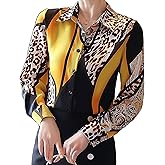 LAI MENG FIVE CATS Women's Shirt Floral Print Long Sleeve Button Down Casual Blouse Top