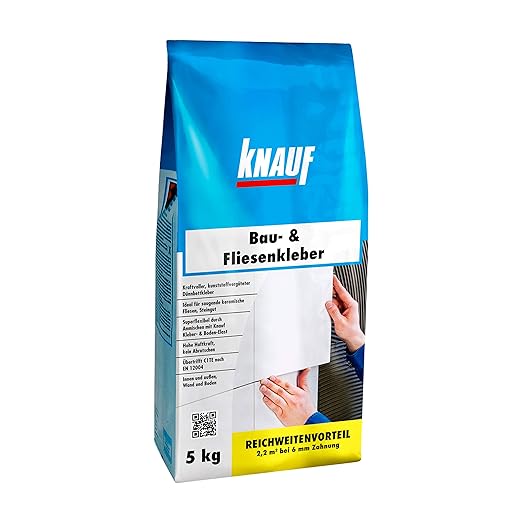 Knauf Bau- und Fliesenkleber 5-kg – Fliesen-Klebstoff und Flex-Klebstoff für Wand und Boden, zur Anwendung beim Fliesen-Legen