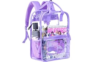 FTJCF Clear Backpack, Stadium Approved Transparent Bookbag for Women, Heavy Duty PVC See Through Backpack - Purple