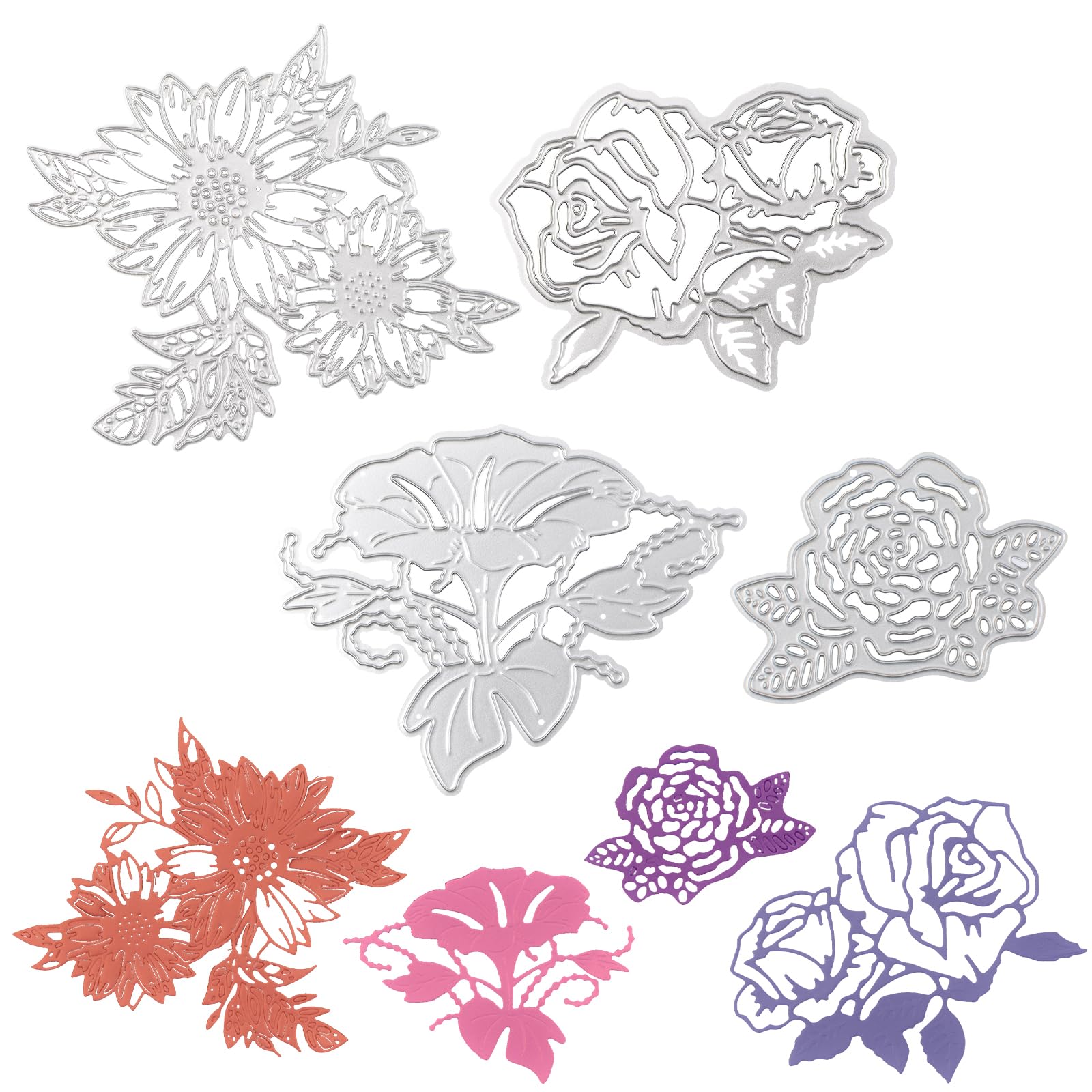 URROMA 4 PCS DIY Cutting Dies Metal Embossing Stencil, Flower Cutting Dies for Scrapbooking Paper Card Art Craft Photo Album DIY