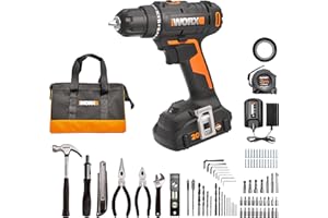 Worx 20V Cordless Drill Driver, 84pc Accessory Kit, Variable 2-Speed, 265 In-Lbs Torque, 20+1 Clutch, Lightweight, Compact, 3/8-Inch Keyless Chuck - Battery & Charger Included