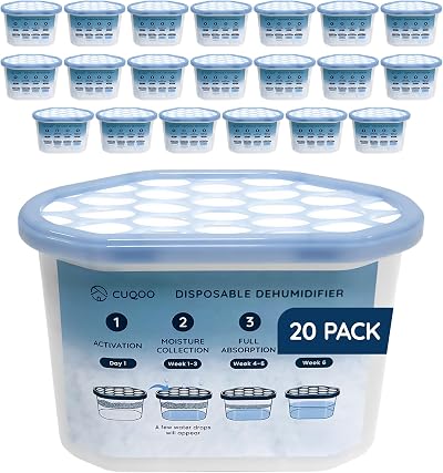 CUQOO Disposable Dehumidifier 500ml Pack of 20 Moisture Absorbers