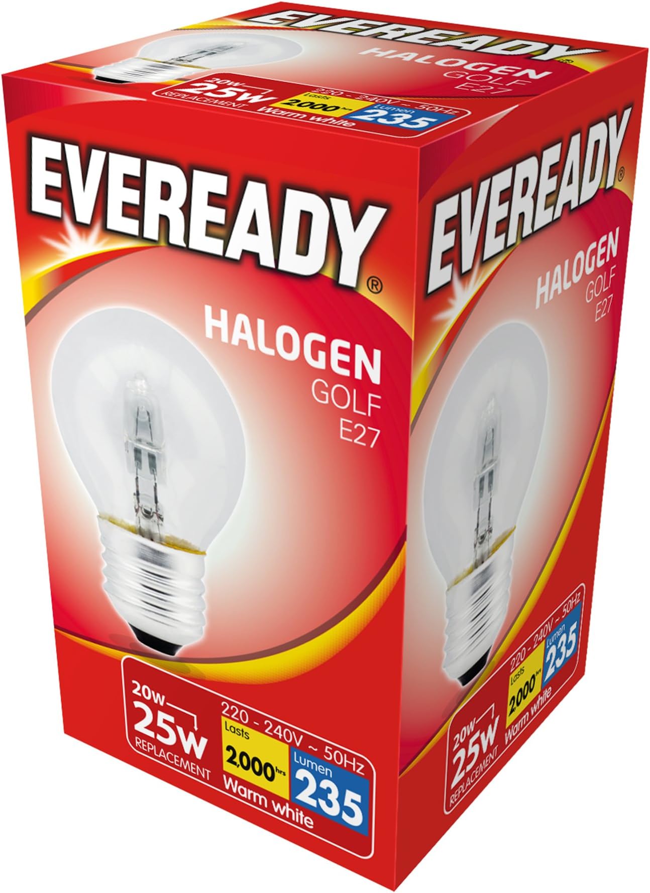5 x 20w (25w) Halogen Golf Ball Light Bulb E27 ES Edison Screw 240v (Eveready S11920)