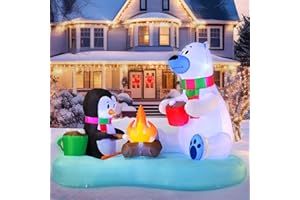 Joiedomi 6 FT Long Christmas Inflatable Polar Bear and Penguin with Campfire Decoration, Blow Up Yard Decoration Christmas Inflatable with Build-in LEDs Blow Up for Xmas Party, Lawn, Winter Décor