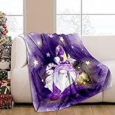 JOOCAR Flannel Bed Blanket Cartoon Sleepy Gnome Purple Cozy&Soft Plush Blankets for Bed Couch Living Room Sofa Chair, 60x80 Inch