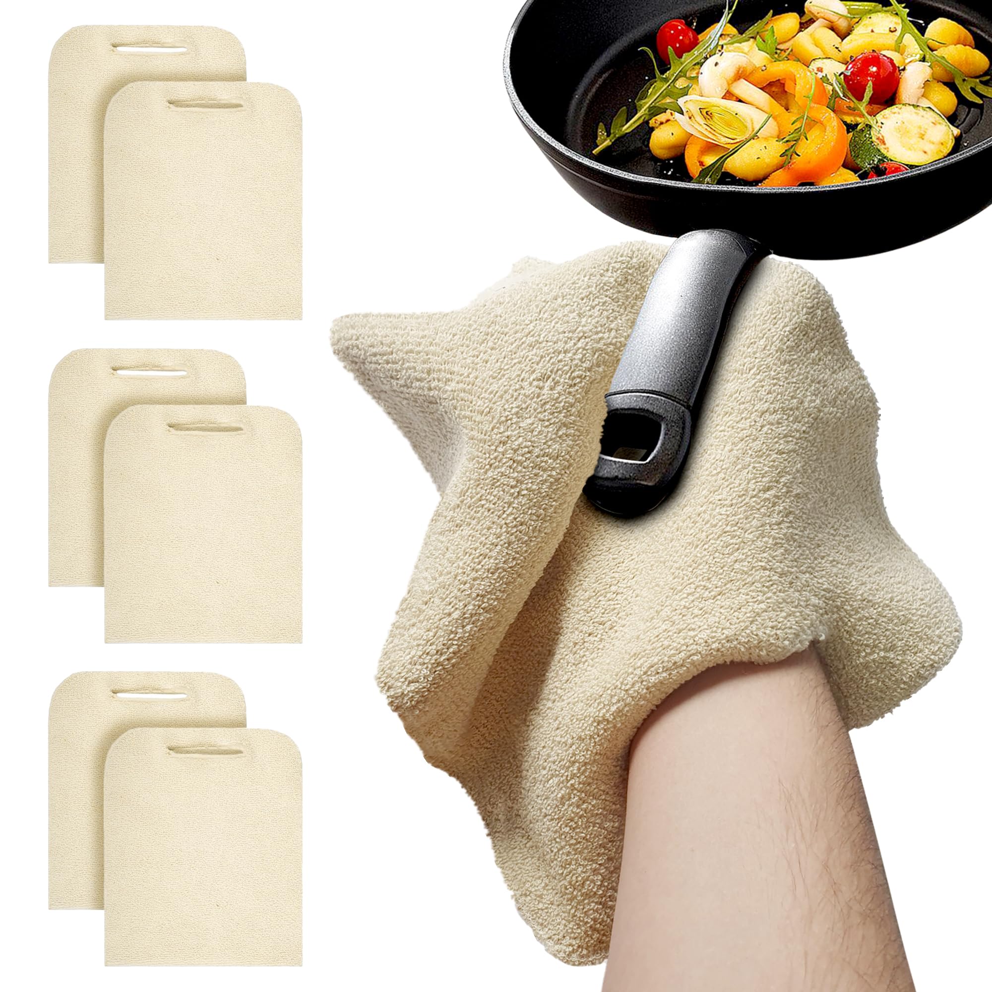 ABC Pack & Supply Terry Cloth Pot Holder Heat Resistant 9 x 12 Inch. 6 Pack of Beige Kitchen Pot Holders Heat Resistant Up to 238 C. Washable Oven Pads Heat Resistant. Kitchen Hot Pads for Cooking