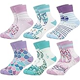Queenshin Girls Socks Mermaid Tail Unicorn Flowers Fruit Printed Pattern Cute Crew Ankle 6 Pairs 3-14Y Kids Birthday Gift