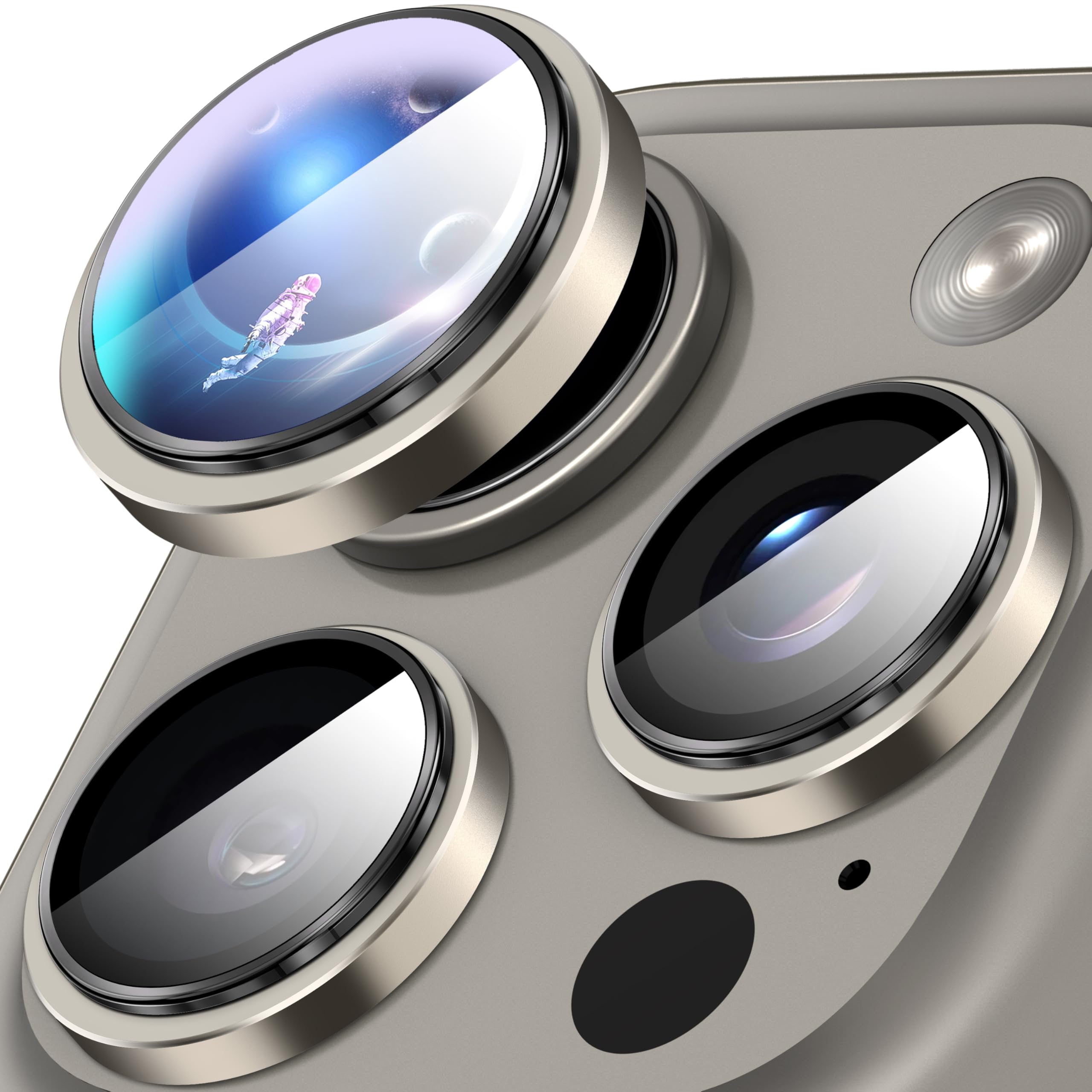 Diruite Camera Protector for iPhone 16 Pro/16 Pro Max Camera Lens Protector,Perfect Fit HD Tempering Glass+Aluminum Rim Camera Lens Cover,Natural Titanium