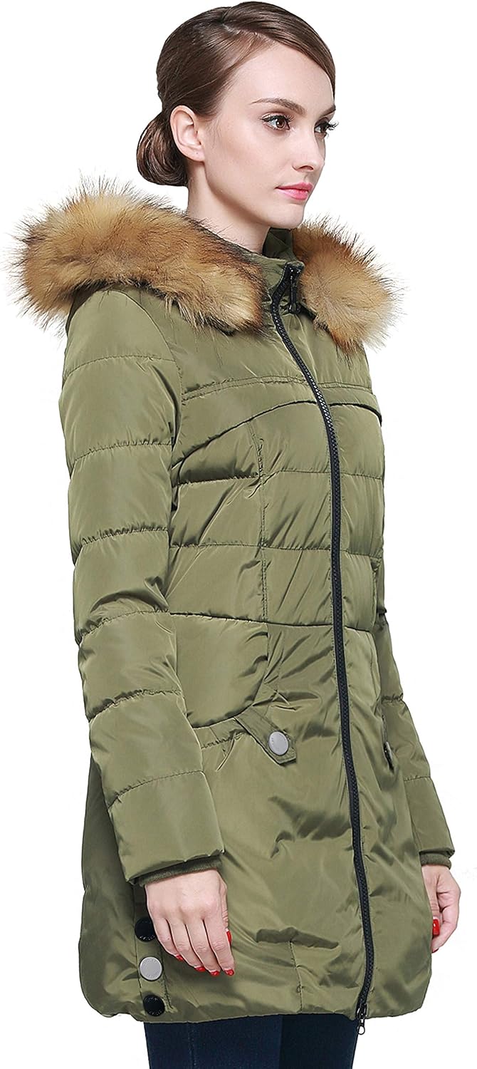Orolay Women's Down Jacket with Faux Fur Trim Hood: Clothing