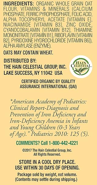 earth's best organic infant cereal whole grain oatmeal