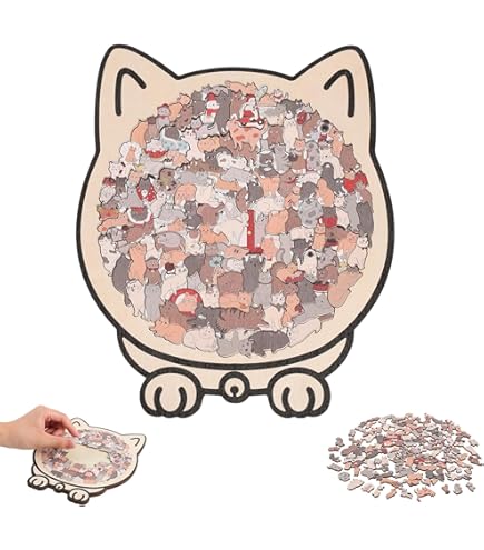 Amazon.com: 135-Piece Morandi-Colored Cat Shaped Wooden Jigsaw