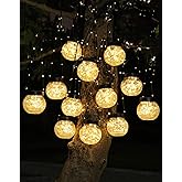 PARTPHONER Solar Lights Outdoor Waterproof 12-Pack, Solar Powered Hanging Lantern Cracked Glass Hanging Globes for Yard Decor Christmas Decoration, Shepherd Hook, Garden Tree Table Ornaments, Warm