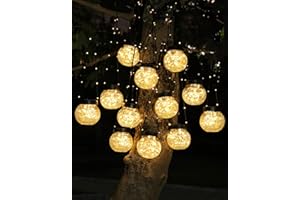 PARTPHONER Solar Lights Outdoor Waterproof 12-Pack, Solar Powered Hanging Lantern Cracked Glass Hanging Globes for Yard Decor Christmas Decoration, Shepherd Hook, Garden Tree Table Ornaments, Warm