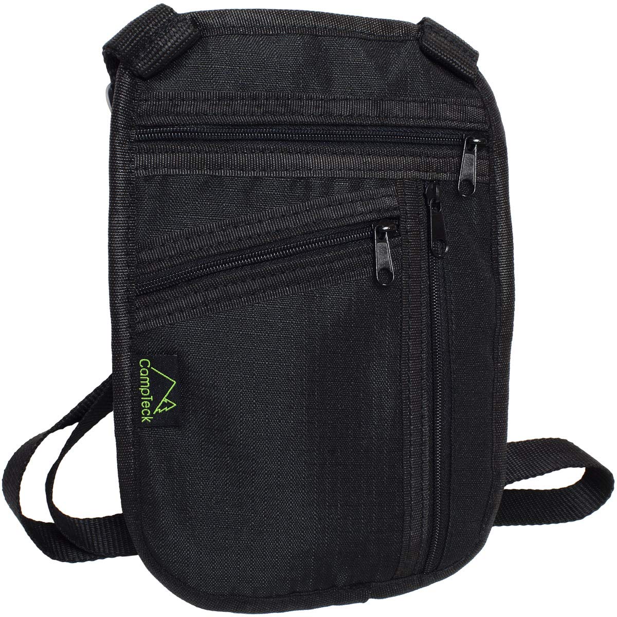 CampTeck U6864 Travel Pouch (22.5 x 15cm) - Neck Wallet RFID Faraday Signal Blocking Organiser Pouch for Passport Credit Debit Cards, IDs, Money, Ticket, Smartphones - Black