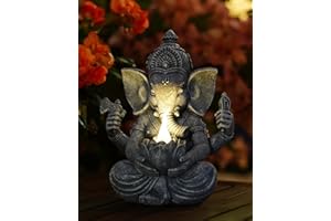 GOODECO Ganesha Elephant Statue with Solar Lights - Hindu Elephant Statue Ganpati Idol Buddha Sculptures, Meditation Yoga Room & Garden Decor