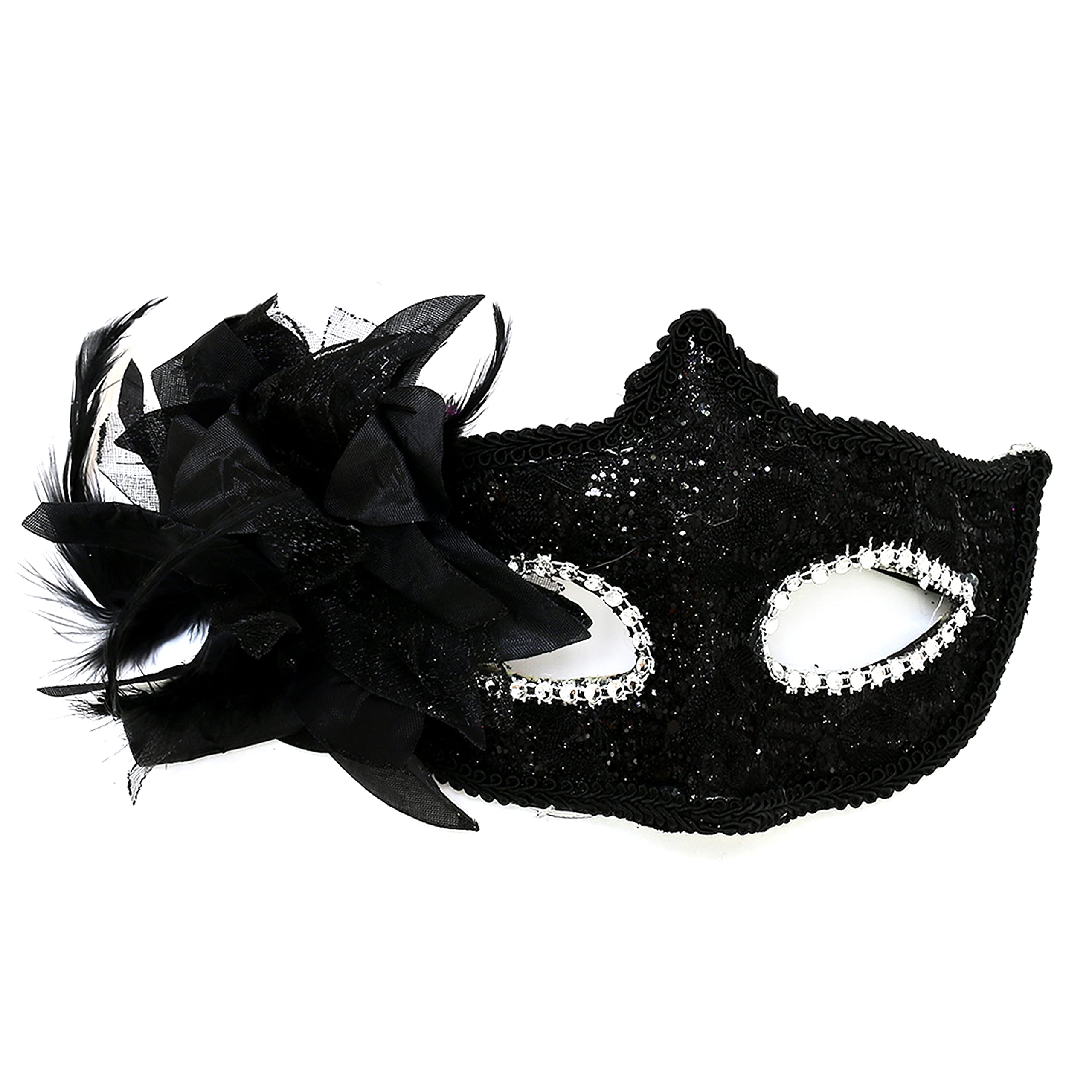 Robelli Women's/Girls Deluxe Lace Sequin Flower Aletta Masquerade Mask - Choose Colour (Black)