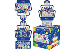 Birthday Money Box for Cash Gift with DIY Stickers，A Surprising Money Gift Box with Pull-Out Happy Birthday Card & 50 Cash Ba