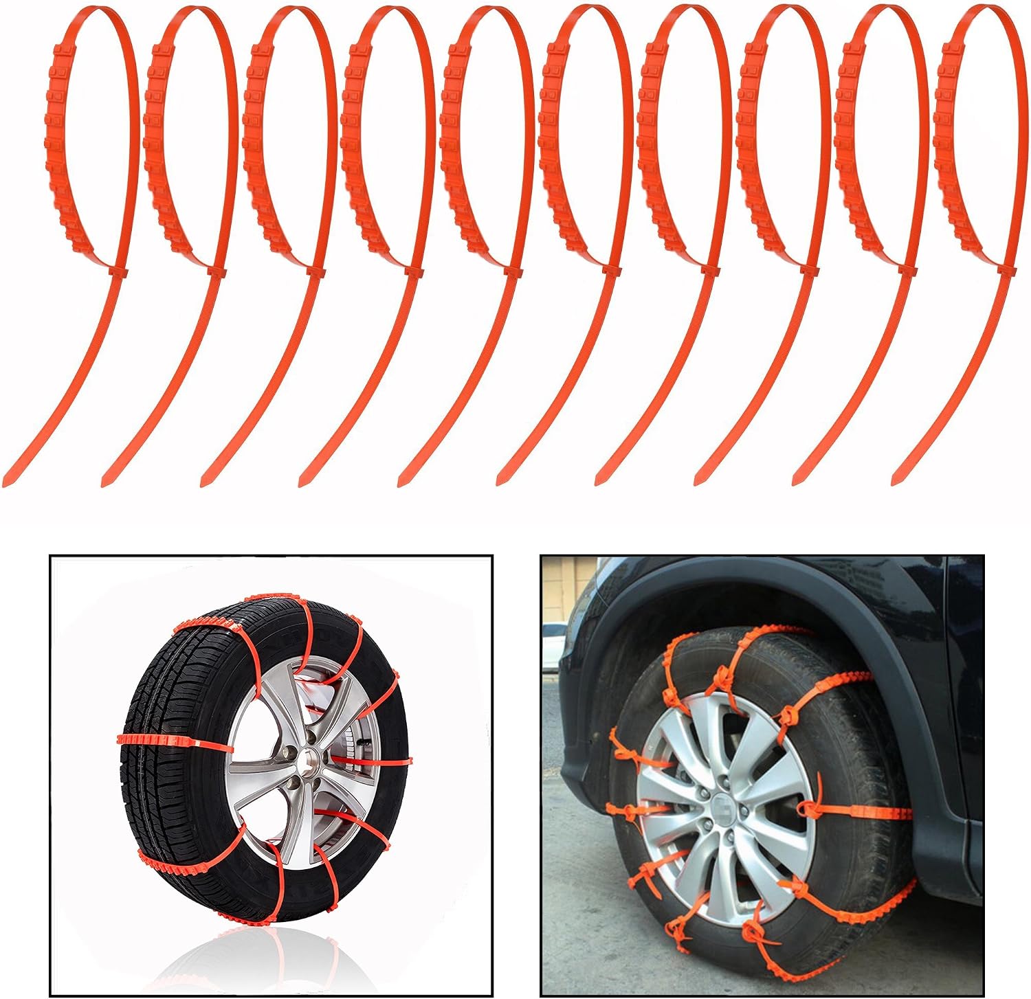 OFKP 10 Pcs General Nylon Anti-slip Car Snow Chain, Snow Chains Tire Cable Tie for Offroad Outdoor Travel and Snow(Orange) - Image 3