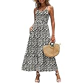 Zattcas Women's 2026 Summer Casual Floral Maxi Dress with Pockets Spaghetti Strap V Neck Empire Waist Beach Long Sundress