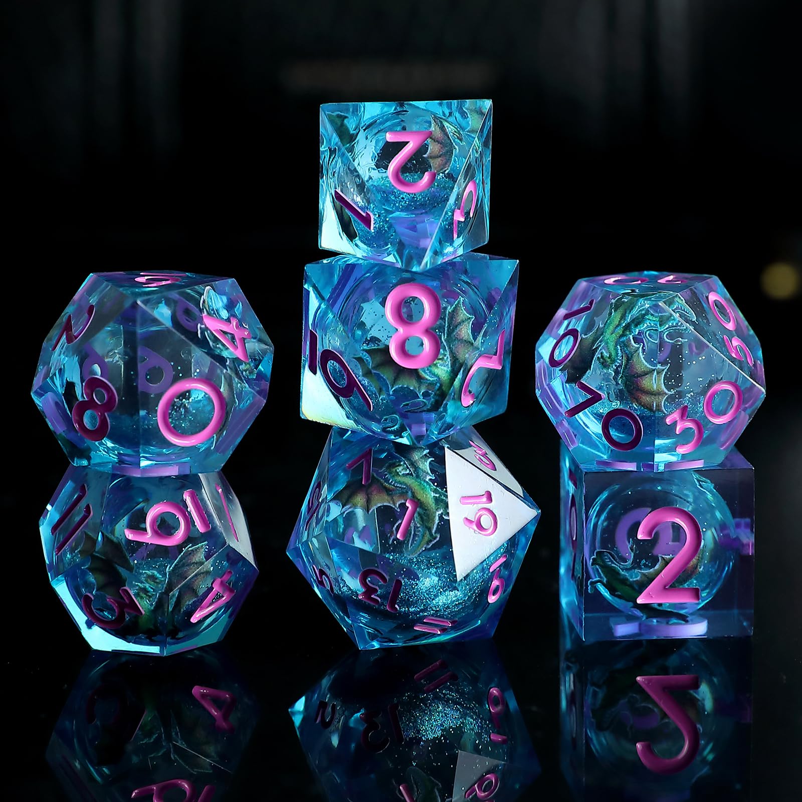Liquid Core DND Dice Set 7pcs, Resin Sharp Edged Polyhedral D&D Dice for Dungeons and Dragons, Handmade RPG D20 D12 D10 D8 D6 D4 Role Playing Dice — image 1
