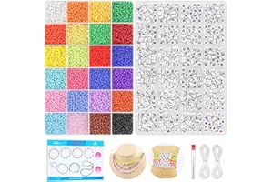 Dowsabel Friendship Bracelet Kit, 10000 Pcs 3mm Glass Seed Beads for Bracelets Making Kit with Letter Alphabet Beads A-Z, 8/0 Craft Bead for Jewelry Making Necklaces and Key Chains with Needle Cord