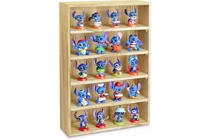 Ikee Design Wooden Wall-Mounted Display Shelves Rack for Collectibles-Figures,Shot Glasses, Spice Can,Cosmetics or Perfume-5 Adjustable Height Shelves,Space-Saving-Oak Color