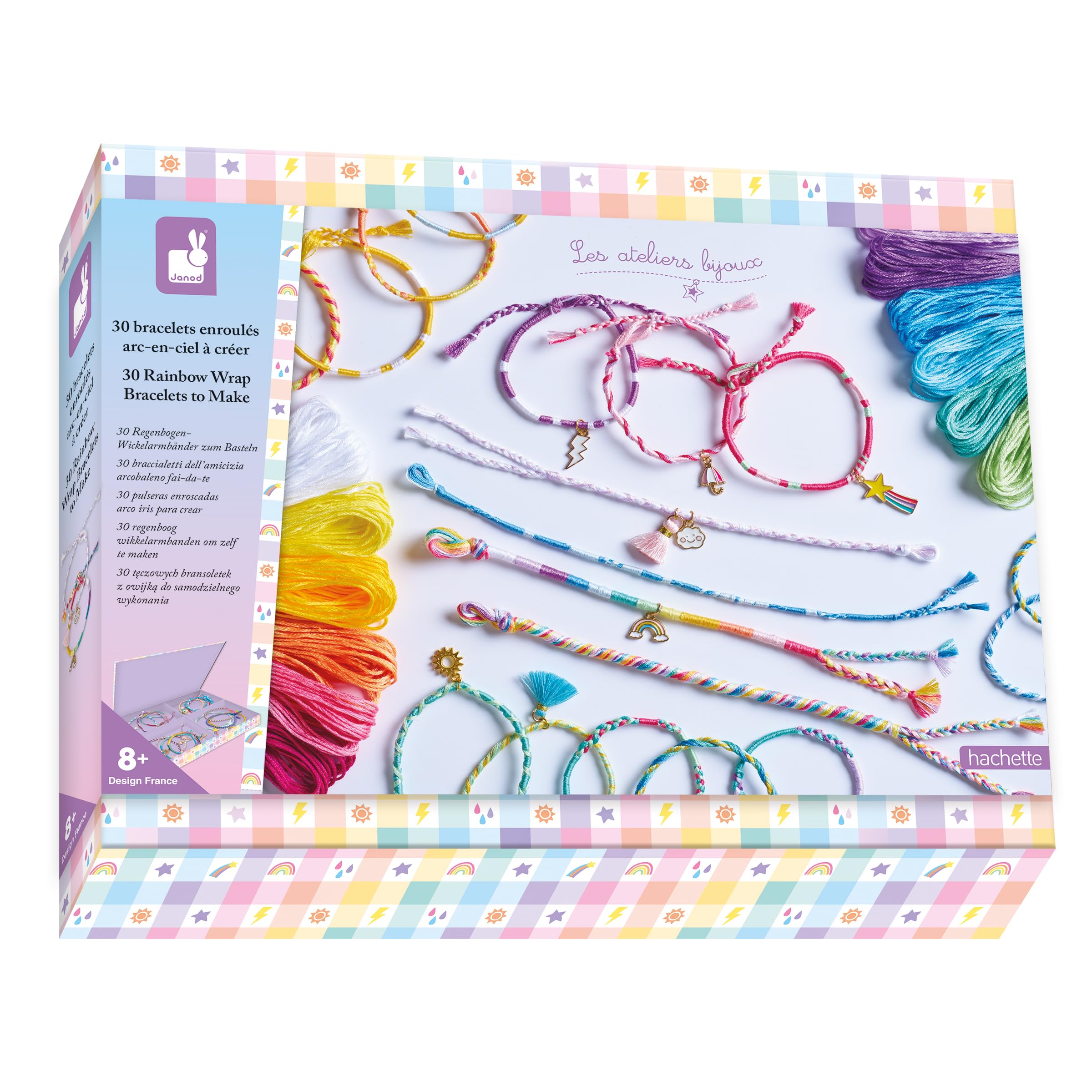 Janod - Rainbow Bracelet Kit - Arts & Crafts Kit - Creativity-Stimulating Children’s Set - Kids’ Craft Activity - Arts & Crafts Kit for 8 Years +, J09134