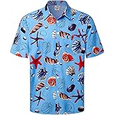 Hardaddy Men's Hawaiian Shirt Short Sleeve Funny Printed Casual Button Down Aloha Shirts Blue-16 L