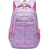 BLUEFAIRY Kids Backpacks for Girls Elementary Primary Middle School Bookbag 17 Inch for Girls Backpacks Ages 6-8 School Bag Mochilas Escolares Para Niñas Heart Print Purple